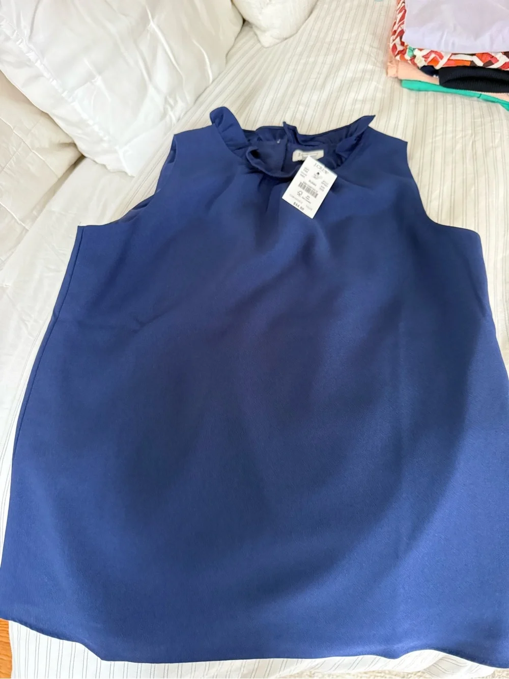J. Crew Navy Ruffle Collar Sleeveless Top